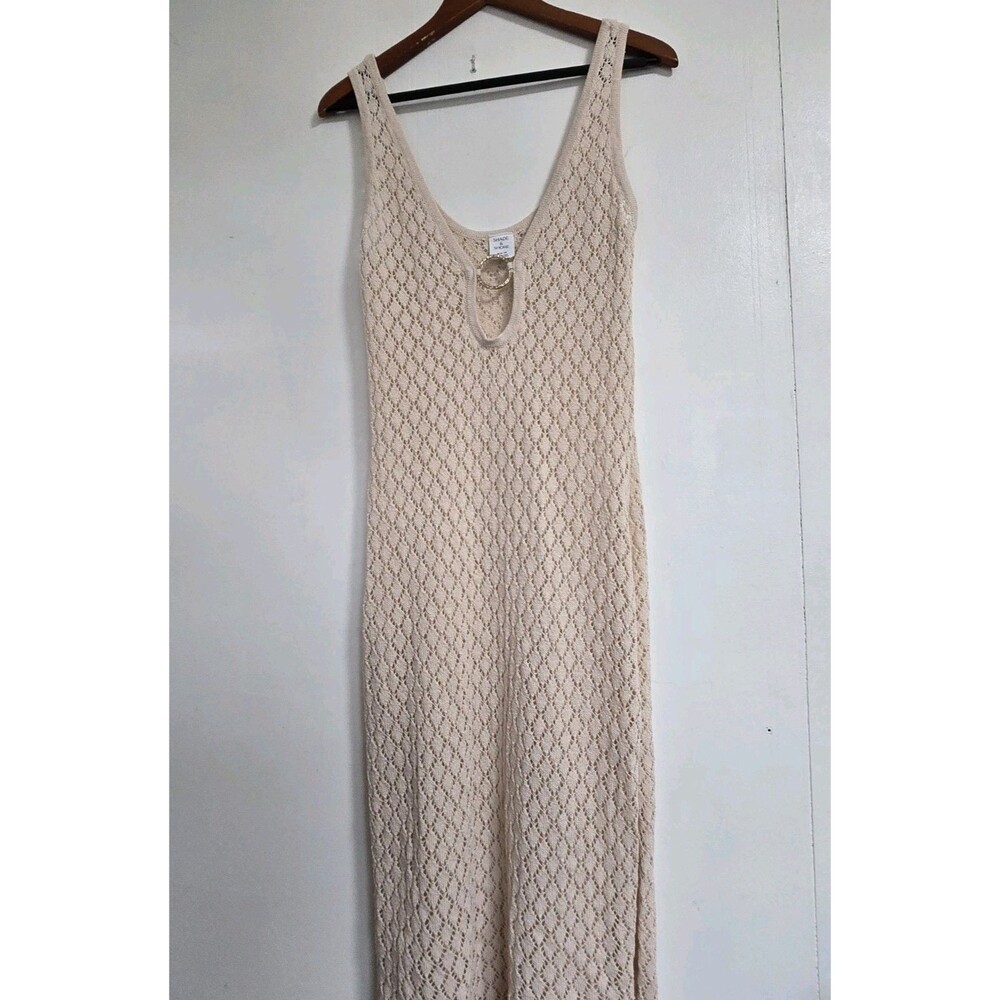Shade & Shore Dress Womens M Cream Coastal Natuical Preppy Beach Crochet Resort